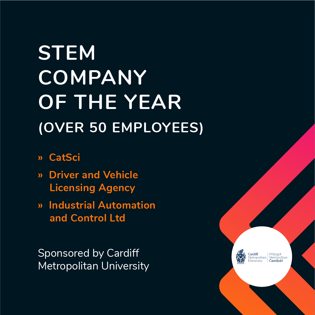 WalesStem's tweet photo. These are the STEM stars making the shortlist in the STEM Company of the Year (over 50 employees) category sponsored by @cardiffmet. 
⭐ @CatSciLtd 
⭐ @DVLAgovuk 
⭐ @IAC_Group 

View the full shortlist at https://t.co/o81PSDqd7C
#WalesSTEMAwards #WalesSTEM https://t.co/wfOgxBtnpw