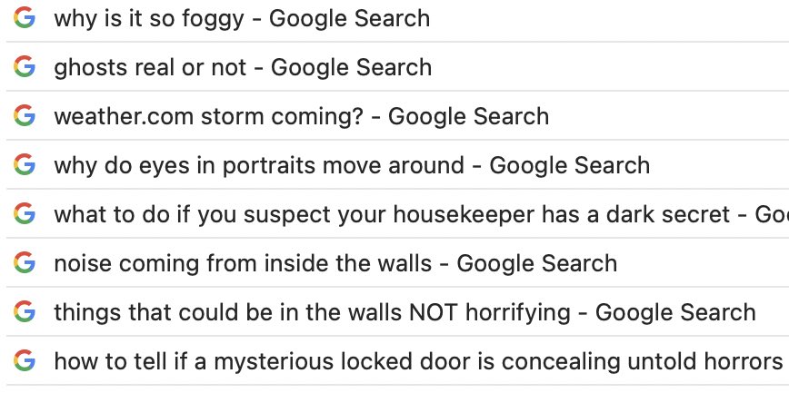 SparkNotes's tweet photo. your google search history if you were in a gothic horror novel https://t.co/w48OHToxPf