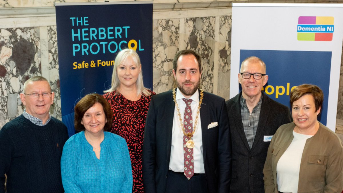 Dementia_NI's tweet photo. 📣Thanks to all who came to our City Hall event for the #HerbertProtocol today. And thanks to the High Sheriff of Belfast for helping us host and the PSNI for taking part. Our members Martin &amp; Gerard did a great job of sharing their experiences. Read more: https://t.co/eP7FPoV7Fd https://t.co/e1cVrvQPc6
