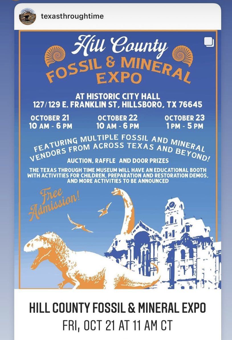 TexasThrough's tweet photo. Come see us starting tomorrow in #HillsboroTX #museum #paleontology #fossils https://t.co/6VuYqLRxsq