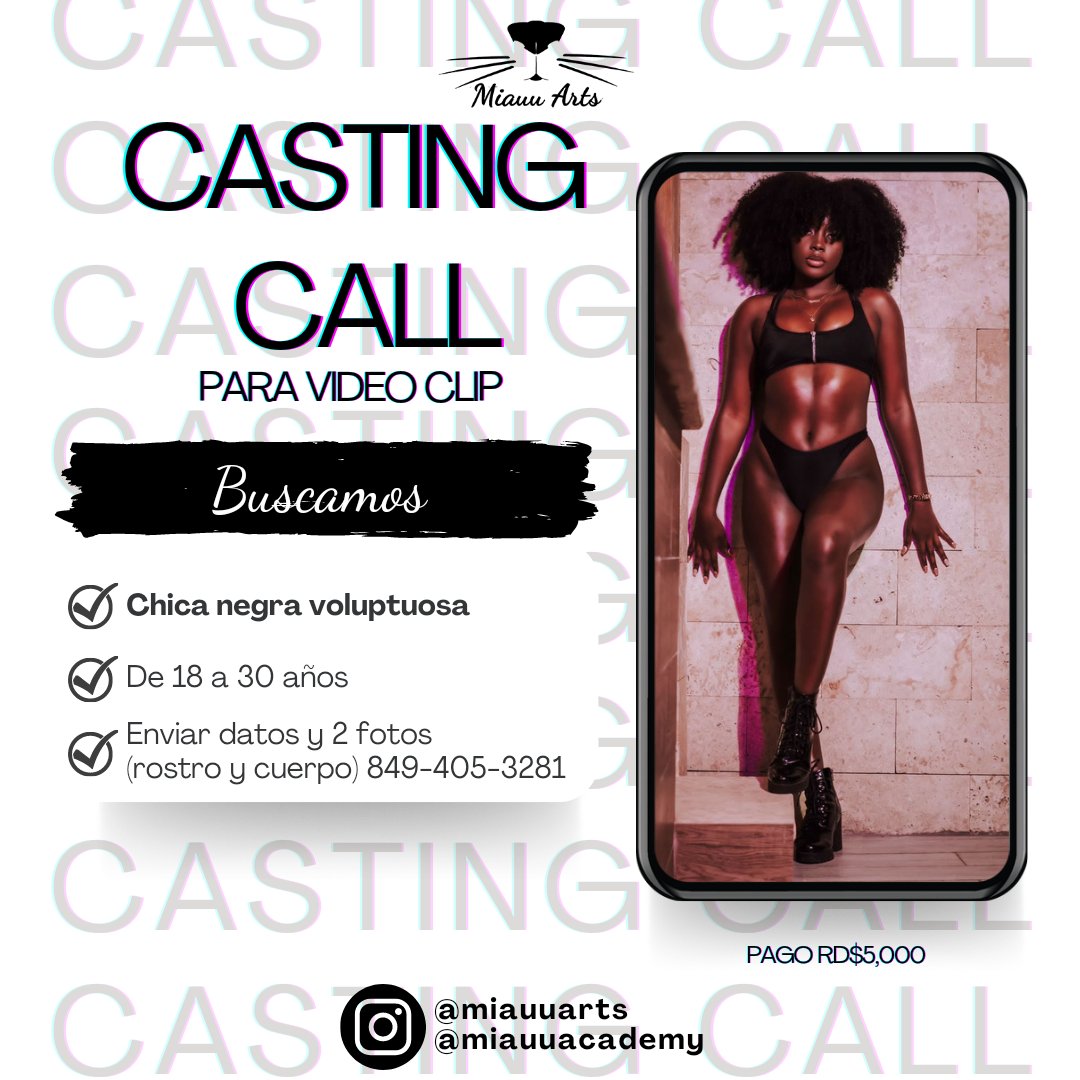 miauuarts's tweet photo. Buscamos chicas tipo AB, voluptuosas, blancas pelo liso largo y negras pelo afro largo. Y chico AB blanco o trigueño.
Todos con linda sonrisa. 849-405-3281 https://t.co/iYT1R8l3Il