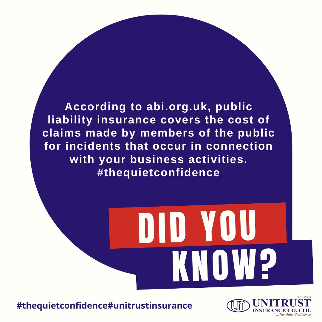 Unitrustinsure's tweet photo. Be Informed, know your Insurance cover. #PublicLiabilityInsurance #DidYouKnow #knowledgeispower #unitrustinsurance https://t.co/Im7IUO5Hb5