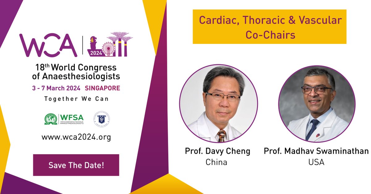 👉Proudly presenting the Cardiac, Thoracic & Vascular track co-chairs! Stay tuned for the reveal of other track chairs. Learn More: wca2024.org/b3gn @DavyCheng1 #anaesthesiology #PerioperativeMedicine #IntensiveCare