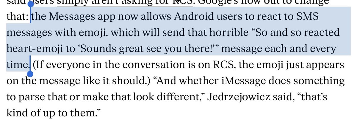 Is it wrong of me to be a *little* bit excited I can finally make iPhone users see the mess they make for Android users when they react to texts? 😬😇 I often thought of manually constructing reaction texts just so they could see the experience. 😆 theverge.com/2022/10/20/234…