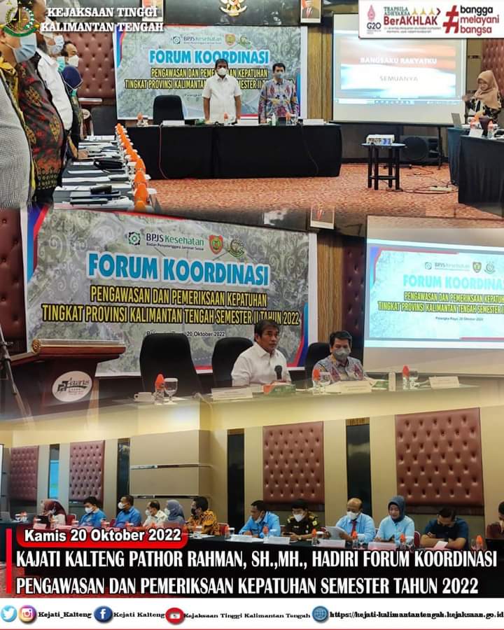 kalteng_kejati's tweet photo. Kajati Kalteng Pathor Rahman, SH.,MH., Hadiri Forum Koordinasi Pengawasan dan Pemeriksaan Kepatuhan Semester Tahun 2022 yang diselenggarakan di Aquarius Boutique Hotel JI. Imam Bonjol No. 5 Palangka Raya. (Kamis, 20/10/2022)
@KejaksaanRI
#KejaksaanRI
#kejaksaanri
#jamintel https://t.co/AdS5t4ih44