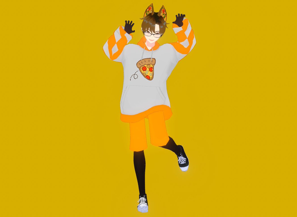 pizza yellow background 1boy solo male focus animal ears glasses  illustration images
