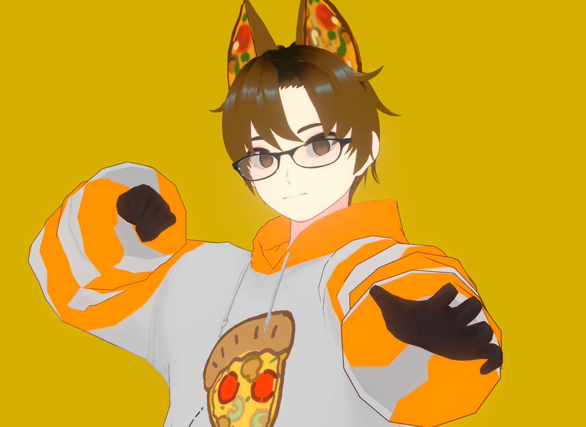 pizza yellow background 1boy solo male focus animal ears glasses  illustration images