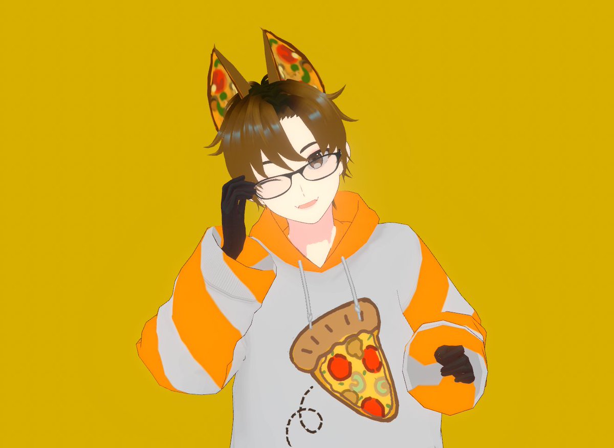 pizza yellow background 1boy solo male focus animal ears glasses  illustration images