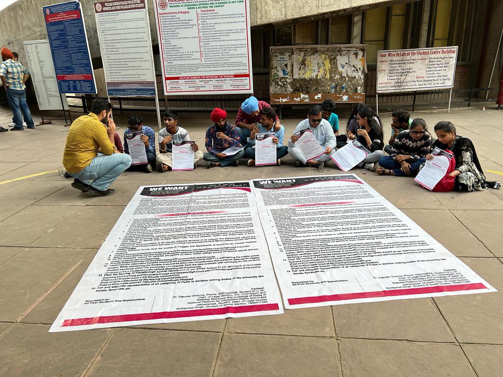 rajkaranbaidwan's tweet photo. It is a matter of shame that no one cares for these differently abled students of Panjab University.

Since elections are over no one will come to help them.

I stand with all these students and appeal to Panjab University authorities to accept their genuine demands. https://t.co/pAP1oGzG9m