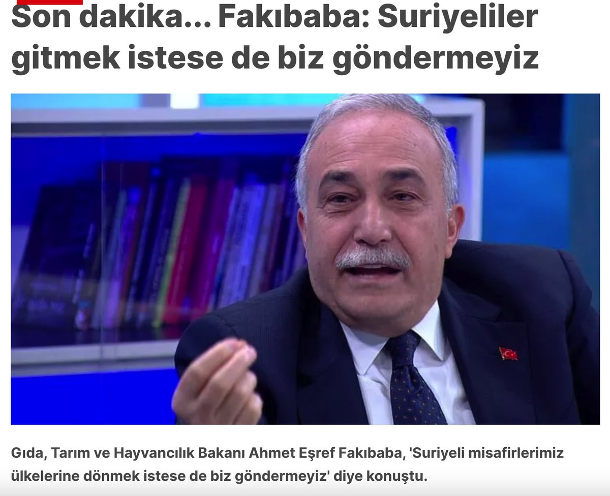 İYİ Parti'ye katılacağını açıklayan Ahmet Eşref Fakıbaba: 

"Suriyeli misafirlerimiz dönmek istese de biz göndermeyiz."

Hak ettiği yeri bulmuş.