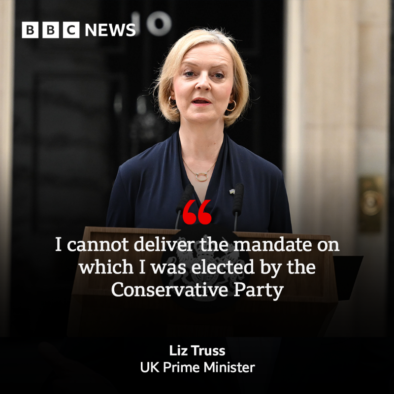 BBCNews's tweet photo. Liz Truss's departure after 45 days in office makes her the shortest-serving PM in UK history