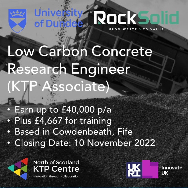 Excellent opportunity for a #graduate in #Engineering or #Materials to join a 28 month #Fife based #KTP project with @dundeeuni and #RockSolidProcessing Salary up to £40,000 pa with £4,667 training budget. Closes 10th November. Apply here: bit.ly/3CRmjAm #graduatejobs