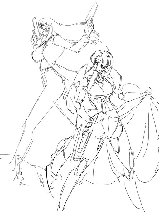 此方のキョーマ様の小説から
チャリティーカレンダー用の写真撮影中に鳴り響く通報アラーム、撮影用の服装のまま即現場へ向かったレベッカさんと2号さんの姿をイメージして描いてみました https://t.co/QZOlJe2PMB 