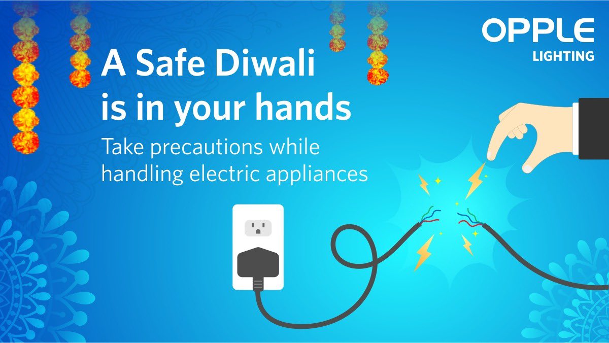 Oppleindia's tweet photo. Festival season means lots of celebration, decoration, and new light fittings! Be a little cautious while installing festival lights and practice requisite safety measures to avoid any unwarranted event 😀
#FestivalSeason #FunTime #Celebration #LightDecor #Safety #BeAlert #OPPLE https://t.co/x3XljfQXrd