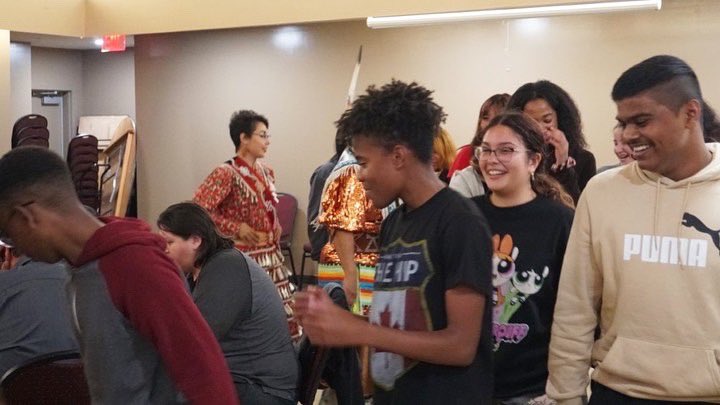 WikyTour's tweet photo. We started with a special #SharingCircle with Elder Edna Manitowabi. Students engaged with her journey of healing, empowerment &amp; resilience.

Students learned various dance styles at the pow-wow and tried them out on the dance floor themselves! https://t.co/jqkWA79518