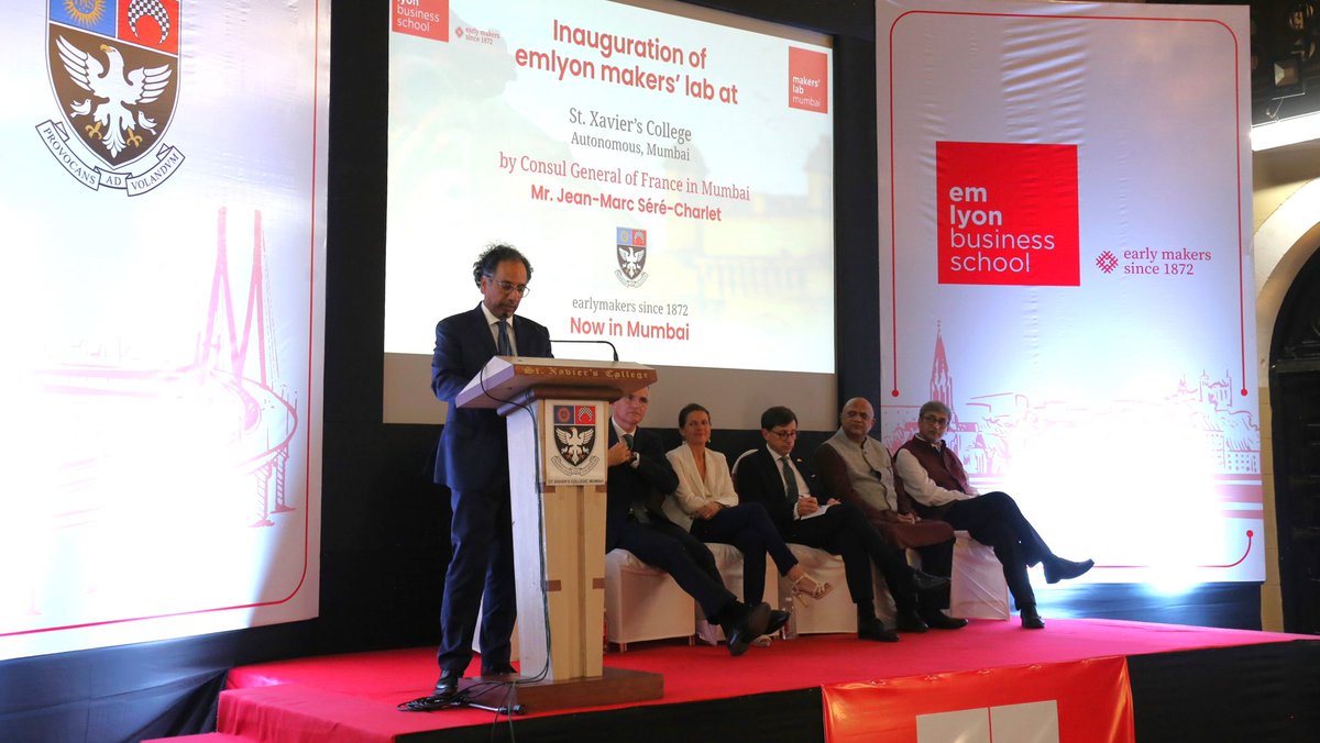 ashjfern's tweet photo. What a pleasure to attend the @EMLYON Makers Lab launch at @sxcbom! Proud to be associated with such a prestigious name in Mumbai. Thank you @SereCharlet for the support!  @IsabelleHuault @NPEJOUT @Dikshya82 @ifiofficiel @IFCCI1  #earlymakers #trailblazers #HigherEd #Indofrench https://t.co/tzS0qEZ5IS