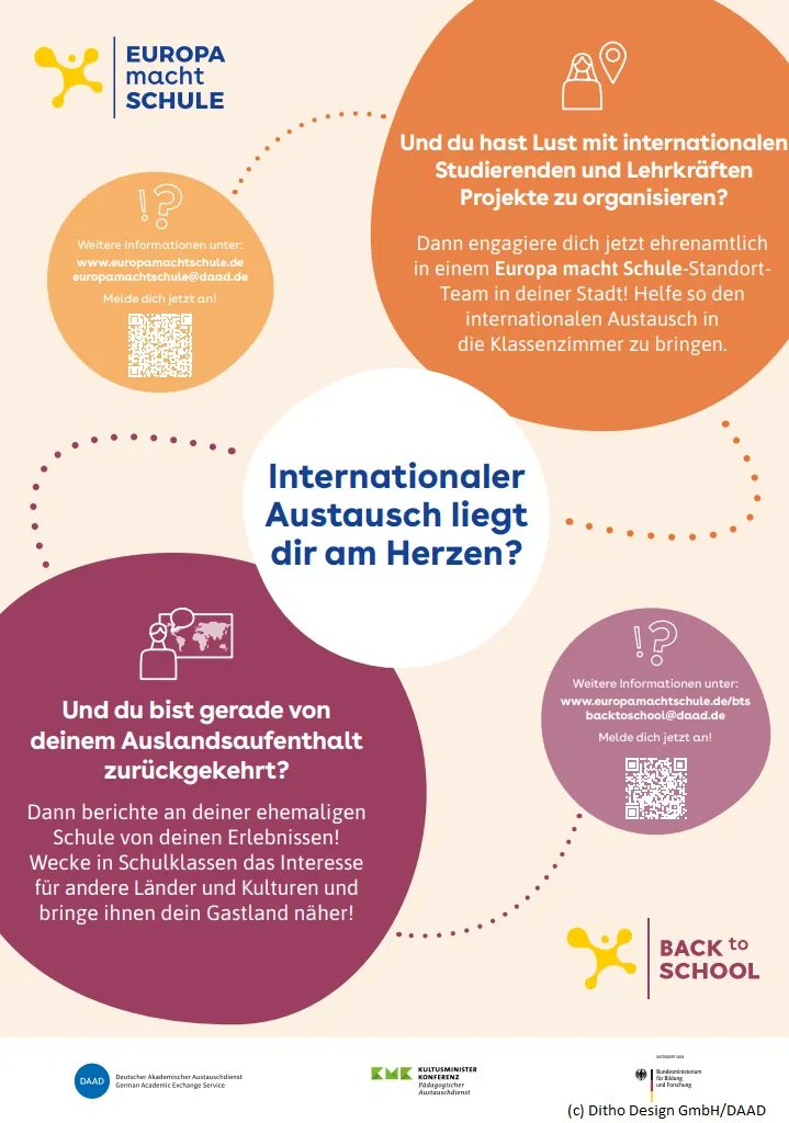 Habt ihr Lust im Ehrenamt mit internationalen Studierenden zusammen zu arbeiten und Schüler*innen die Welt zu zeigen? Dann meldet euch jetzt als Standortmitglied bei Europa macht Schule an! 🇪🇺🎓 Anmeldungen auf buff.ly/2FNjOQd Wir freuen uns auf euch! 🤗 <a href="/Erasmus_DAAD/">NA DAAD 🇪🇺</a>