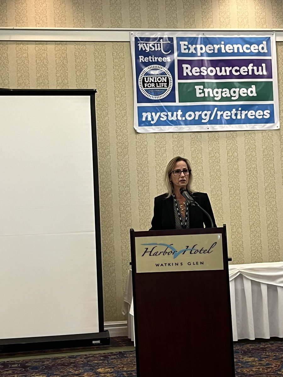 DoraLeland's tweet photo. Thrilled to speak to @nysutstro retirees today in Watkins Glen. Their wealth of knowledge and depth of perspective is astounding. #Union4Life #PublicSchoolsUniteUs @nysut @NYSUT2VP @AndyPallotta @MelindaJPerson https://t.co/hkaWdatbtC