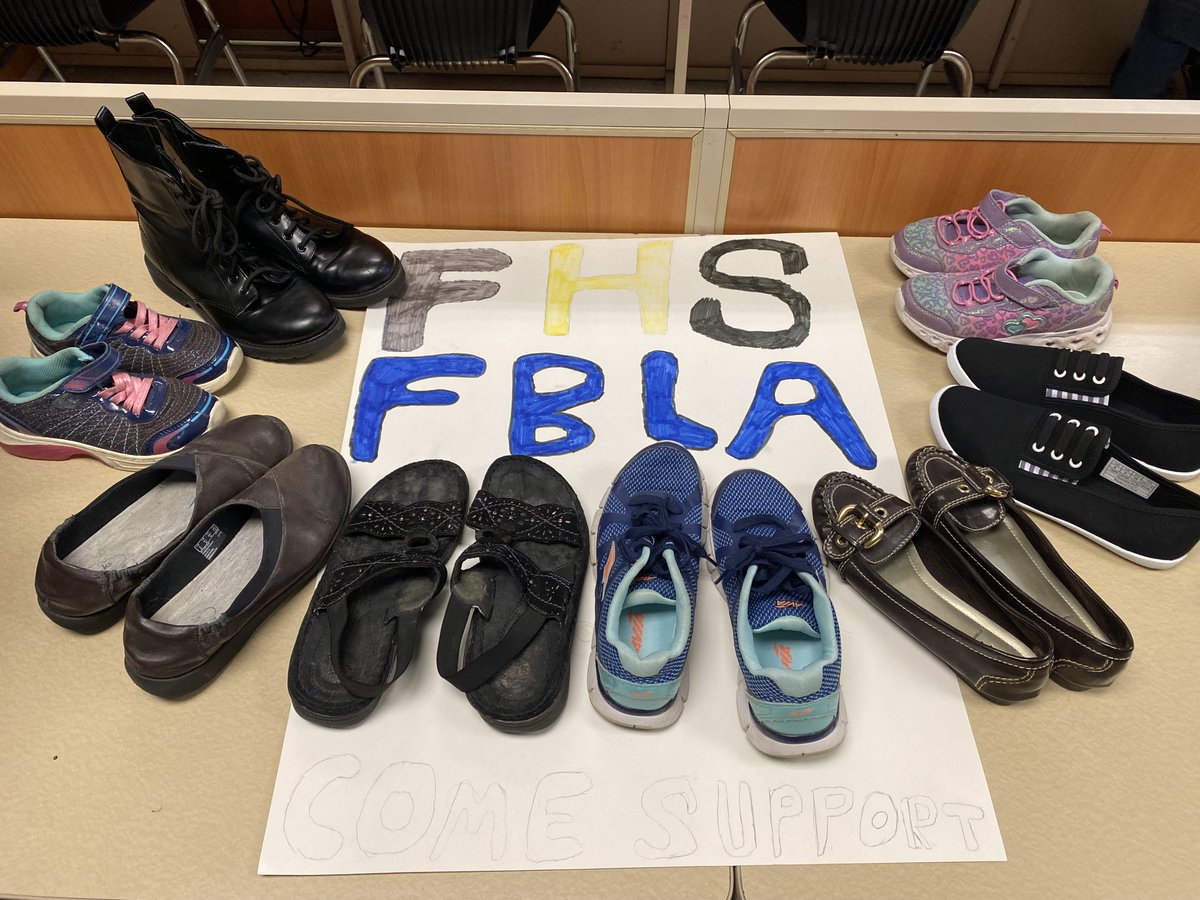 WOLVESFBLA's tweet photo. FHS FBLA contributed 20 pairs of gently used shoes to the Be The Change campaign. @tcboecareertech  @TCBOE_FHS https://t.co/fGm5QEsNaL