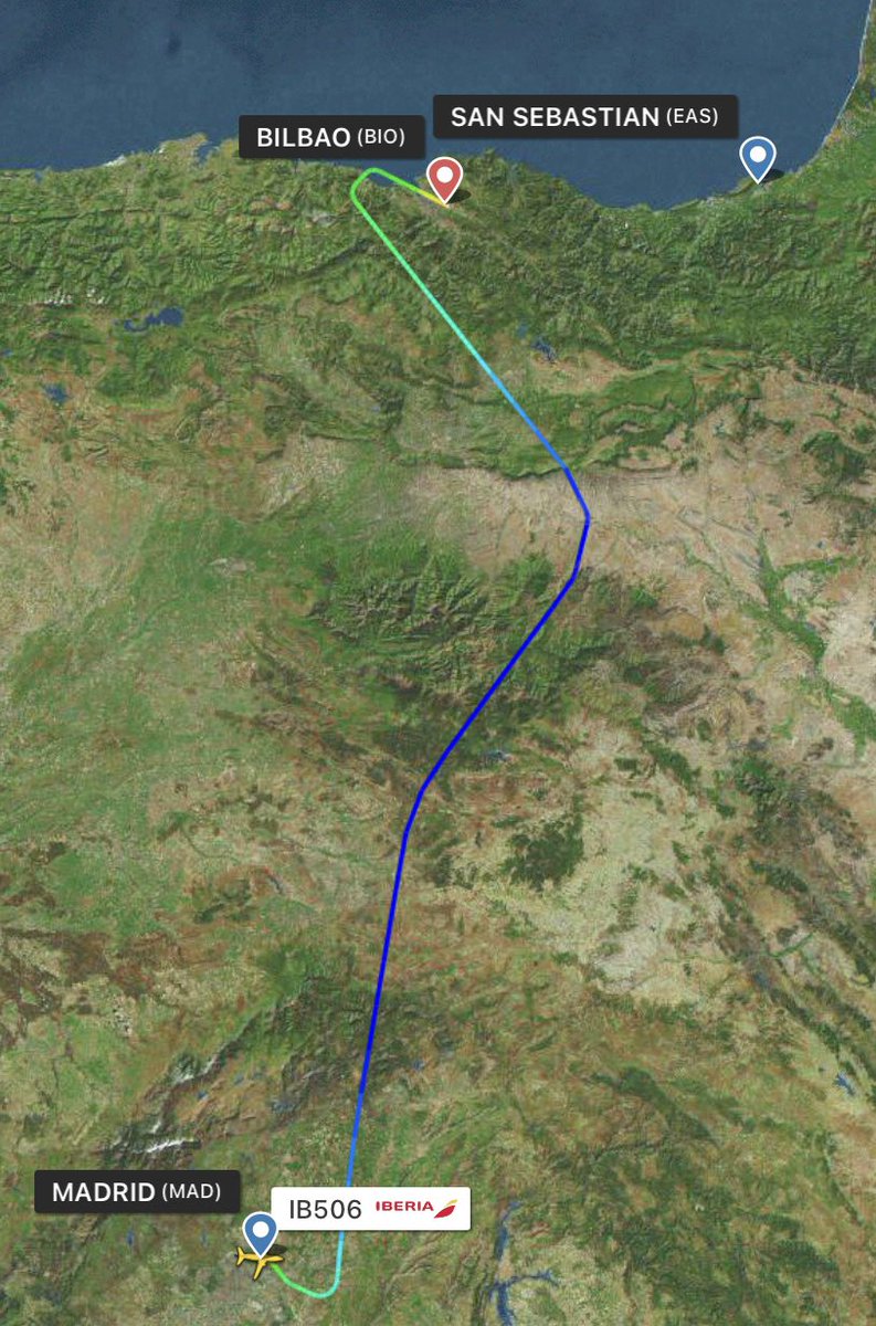DonostiAir's tweet photo. ‼️DESVIADO #IB506
#Madrid - #SanSebastian
Compañía: @Iberia
Avión: Airbus A319
Programado: 11.55-13.00
por METEO adversa ‼️
Desviado a BILBAO⚠️⚠️⚠️ https://t.co/PTu6PgpZ8n