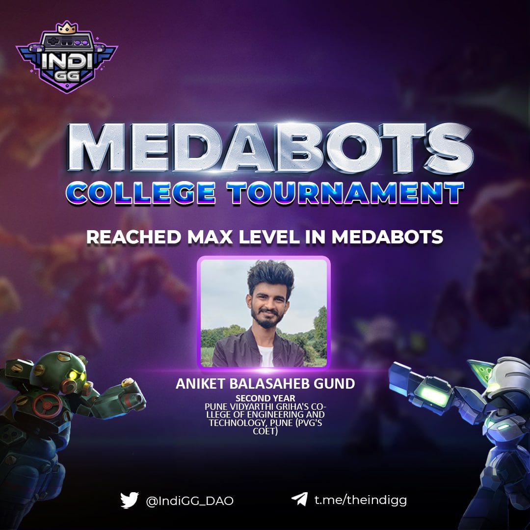 KGeN_Community's tweet photo. If there's a stage, mount it❗
If a difficulty level, surmount it💪

Aniket scales the Barricade...🏆 Reaches Max level of @MedabotsWorld!🥇🎮

The 2nd year student of PVG's COET, Aniket Balasaheb Gund, teaches us a valid life lesson:✍
Give up &amp; whine or toughen up &amp; win!💫🚀 https://t.co/xeLOlYZIbC