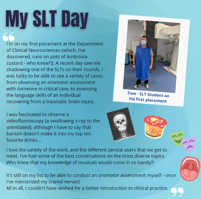 For today's #MySLTDay, we hear from #SLT #student Tom, who's on his first ever placement. It sounds like he's been busy, but we're thrilled to hear he's enjoying the experience! #SLT2Be #sltstudent #SLT2B