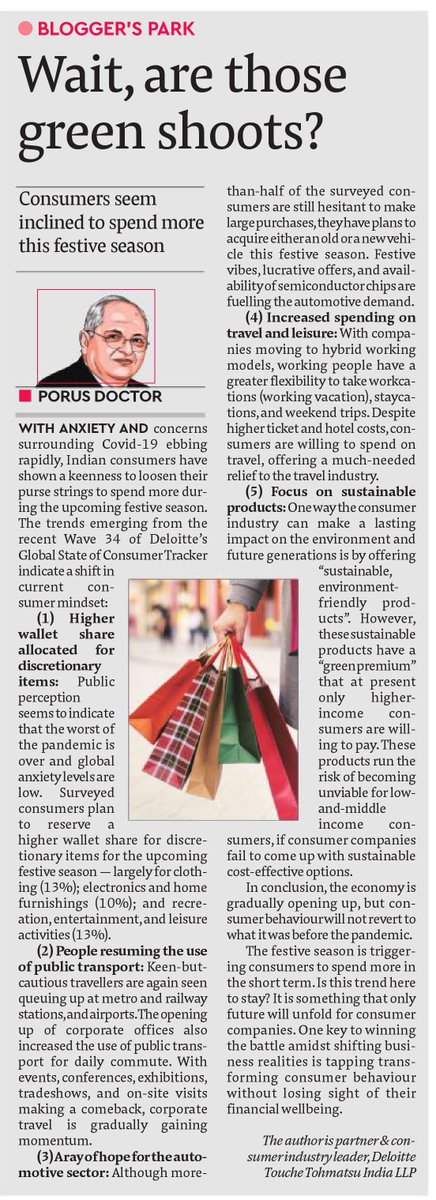 DeloitteIndia's tweet photo. Porus Doctor, Partner and Consumer Industry Leader, Deloitte India, pens down significant trends emerging from Deloitte’s recent #ConsumerTracker, indicating prominent shift in the current mindset of the consumer. 

 https://t.co/S3WfcRKcmr

#Consumer https://t.co/czxo0T4o1t