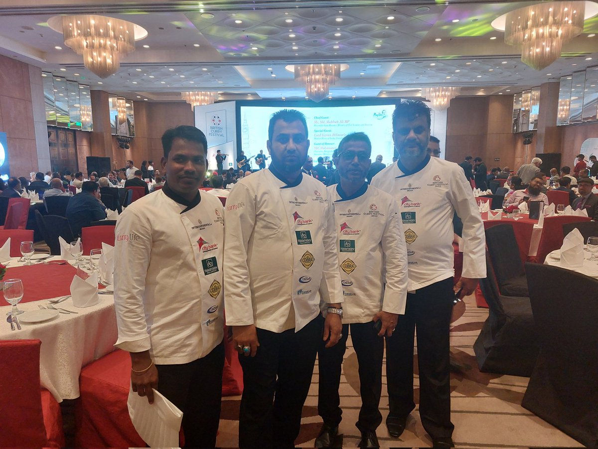 Catching up with four of our fantastic chefs who have been hard at work preparing dinner for this evening's gala dinner in Dhaka #BritishCurryFestival #CurryLife