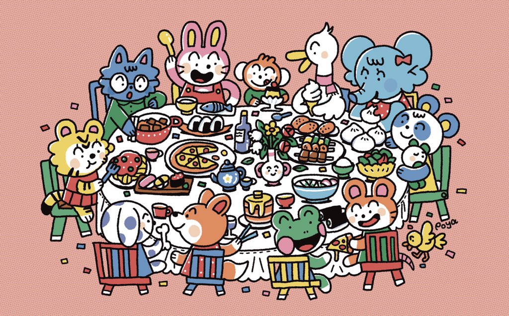 「Let's all bring our best dishes and have」|ぽやんのイラスト