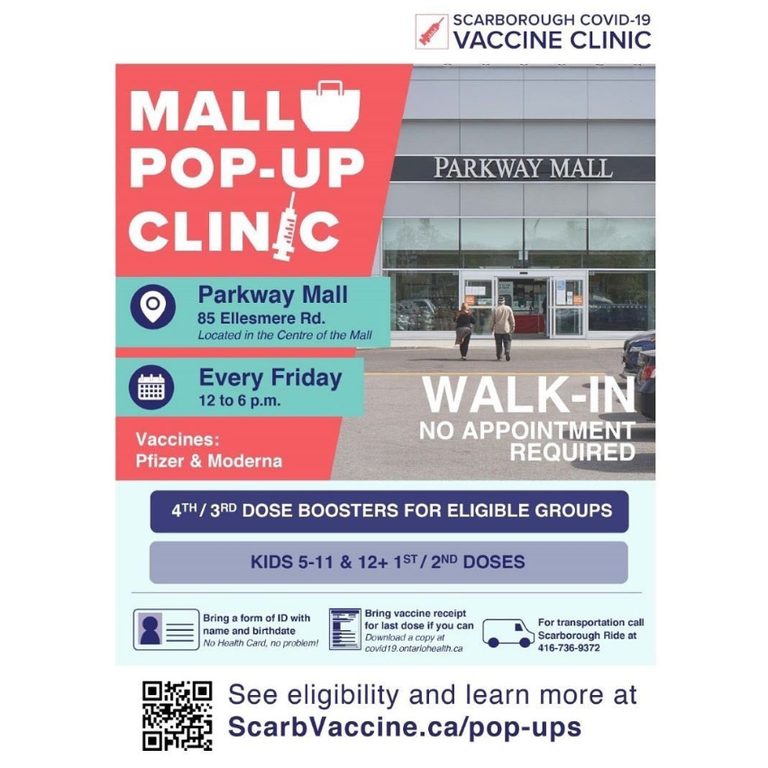 Bivalent COVID-19 boosters protect against the original strain & Omicron variant. 
Bivalent boosters are available for 12+: book an appt with @SHNcares at Scarbvaccine.ca or visit Parkway Mall’s popup clinic Fridays, 12-6pm, 85 Ellesmere Rd (Ellesmere & Victoria Park).