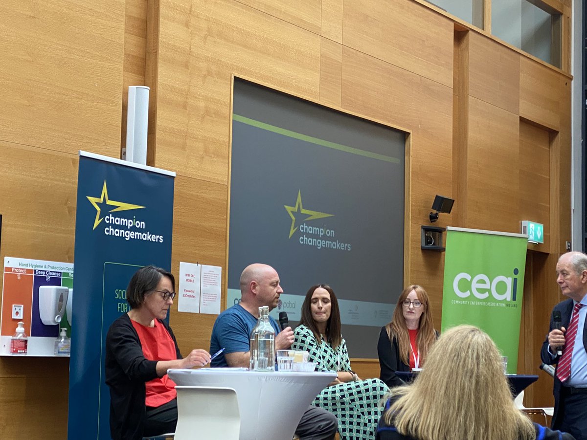 Inspiring panel discussion talking like experiences running a Social Enterprise from Sinead <a href="/LittleFitnessIE/">Little Fitness</a> , Roger from <a href="/RediscoveryCtr/">Rediscovery Centre</a> Eileen from @HairTogether22 &amp; Sarah from Prosser Project 

<a href="/CEAIreland/">The Community Enterprise Association Ireland CEAI</a> <a href="/InnovateCommun/">Innovate Communities</a> 

#championchangemakers