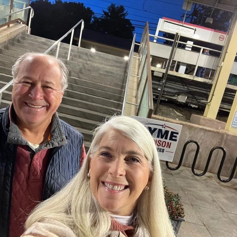 jayme4congress's tweet photo. Greetings Westport Commuters! Bright eyed and smiling at the Westport train station this morning.
#votejayme #TeamJayme https://t.co/gnlyWndMka