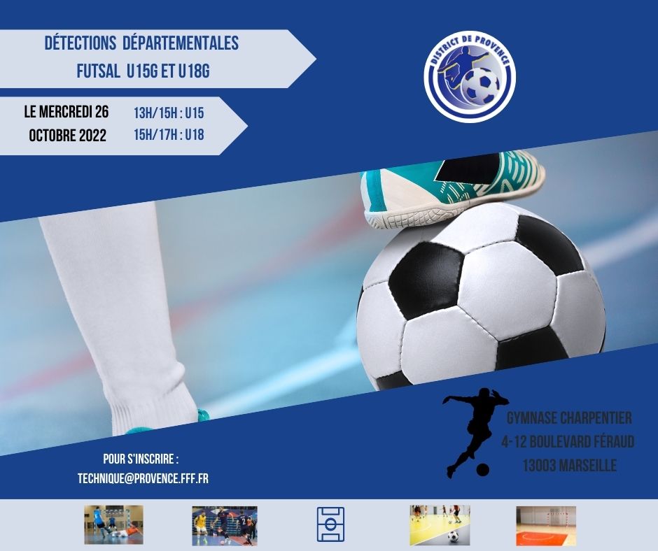 Le District de Provence va procéder à des journées de détection et d’observation de FUTSAL pour les jeunes joueurs des catégories U15G et U18G Futsal. 

Rendez-vous sur ce lien pour plus d'informations : provence.fff.fr/simple/detecti…