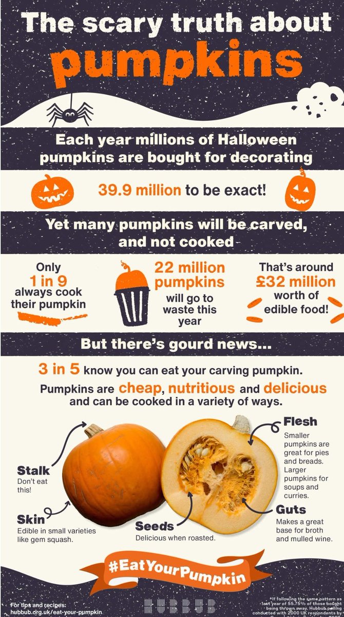 It's started! #EatYourPumpkin campaign. We started this last year and will continue to do our bit to try and tackle this issue. In the UK 9.5 million tonnes of food is wasted each year along with 22 million pumpkins! Watch out for what these will become 👀 #zerowaste <a href="/hubbubUK/">Hubbub</a>