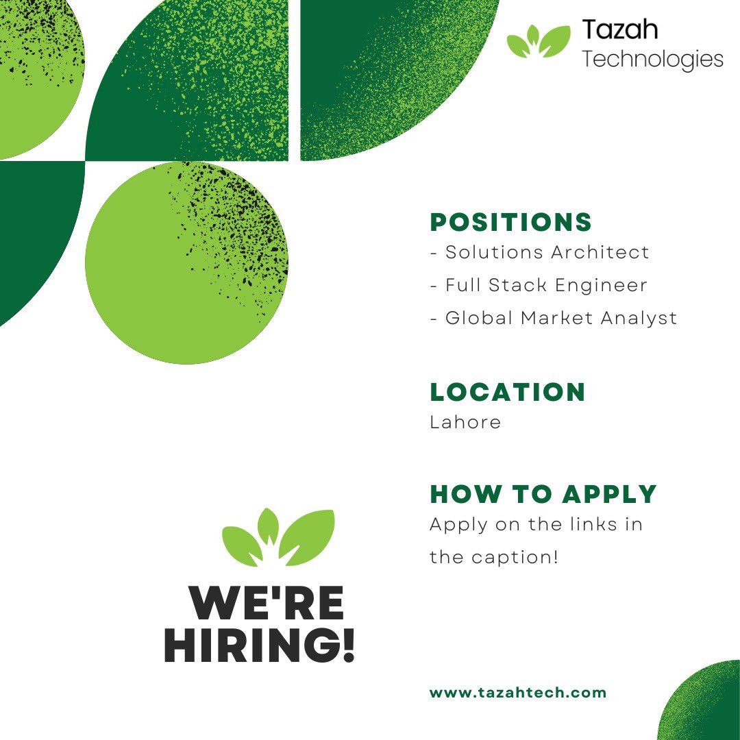 Team Tazah is hiring, and we’re excited to see what you can bring to the village!

Apply here:
- Solutions Architect : linkedin.com/jobs/view/3312…
- Full Stack Engineer: linkedin.com/jobs/view/3312…
- Global Market Analyst: linkedin.com/jobs/view/3322…