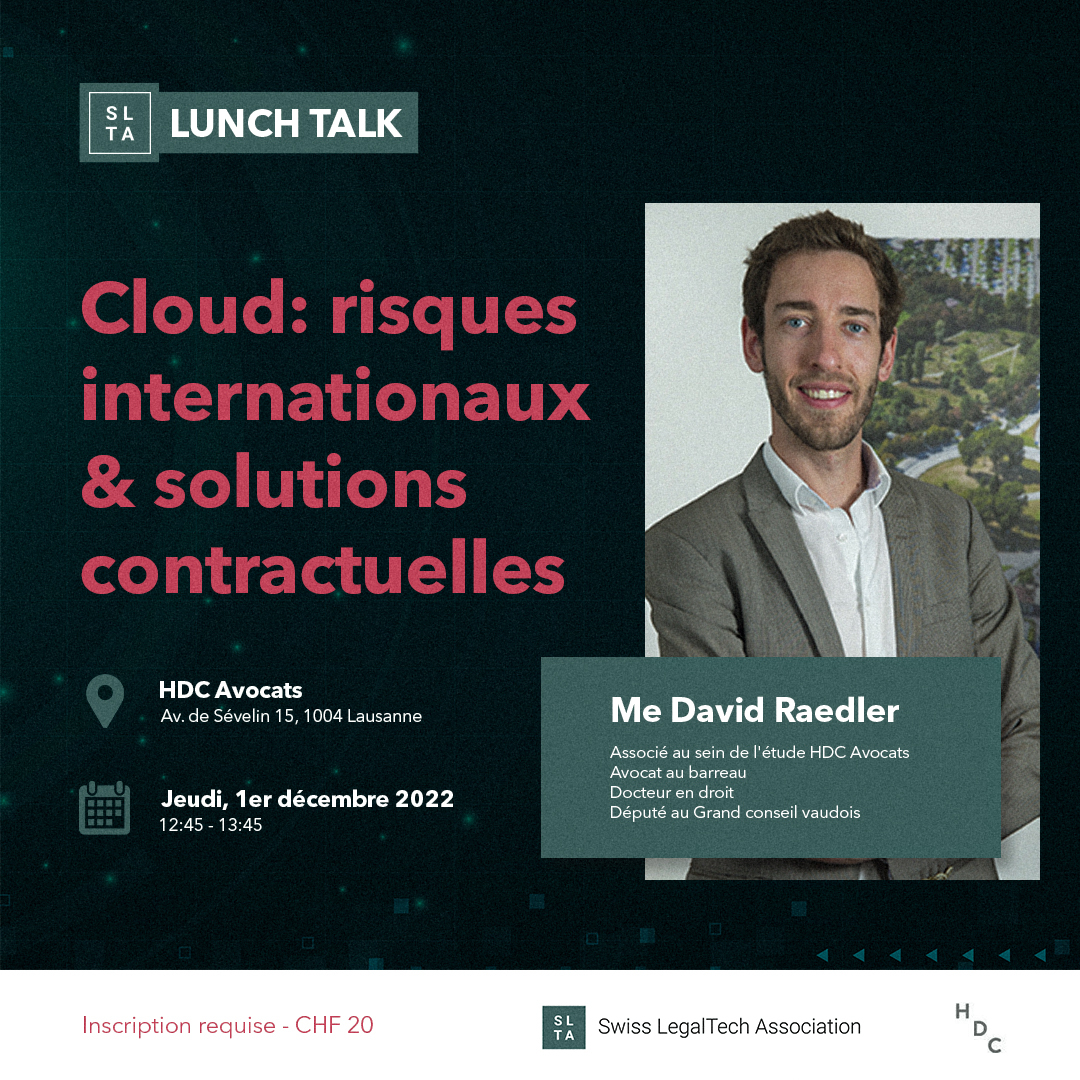 Durant ce Lunch Talk, nous discuterons des possibilités offertes par la loi aux avocats pour profiter sereinement des avantages du cloud tout en respectant le droit applicable.

Inscrivez-vous à l'événement: lnkd.in/dNpEx2h

#cloudmanagement #legaltech #legaltechnology