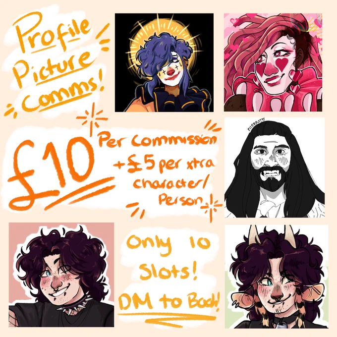 I have 10 slots available for some Profile Picture Commissions! DM me if you're interested :D! 
