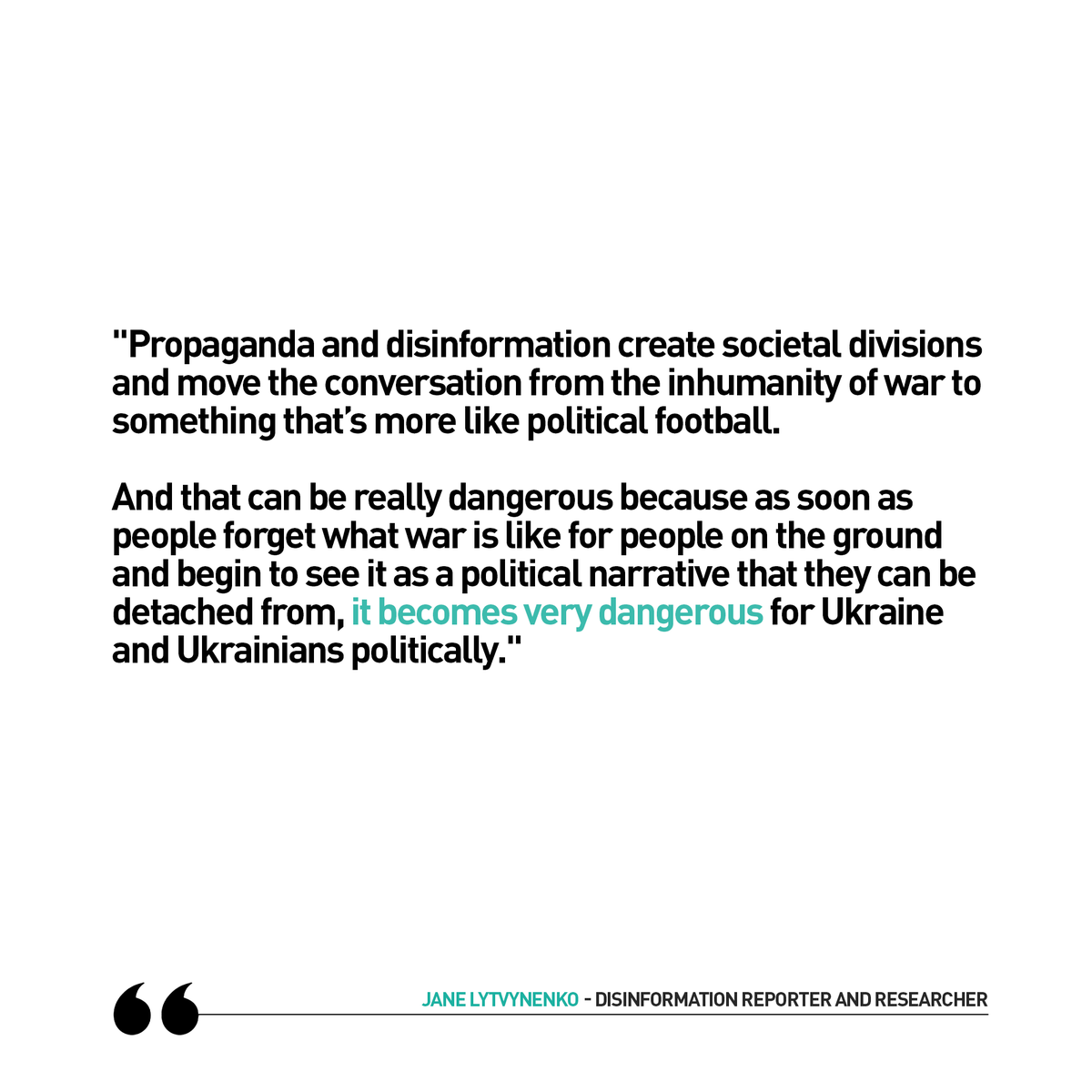 Media_Checker's tweet photo. "Propaganda and disinformation create societal divisions and move the conversation from the inhumanity of war to something that’s more like political football." - @JaneLytv in conversation with Mediachecker https://t.co/J7i3r4Bfio