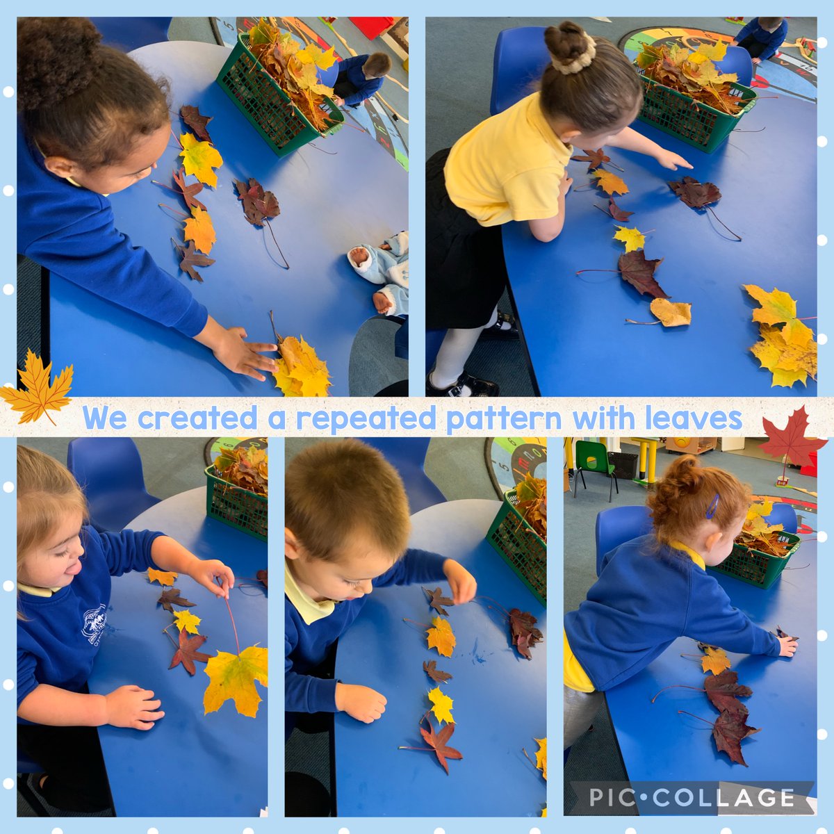 RYFOren's tweet image. We have been busy creating repeated patterns with the leaves from our school 🍂🍁 #RepeatedPatterns #AmbitiousAlys @rhosyfedwen