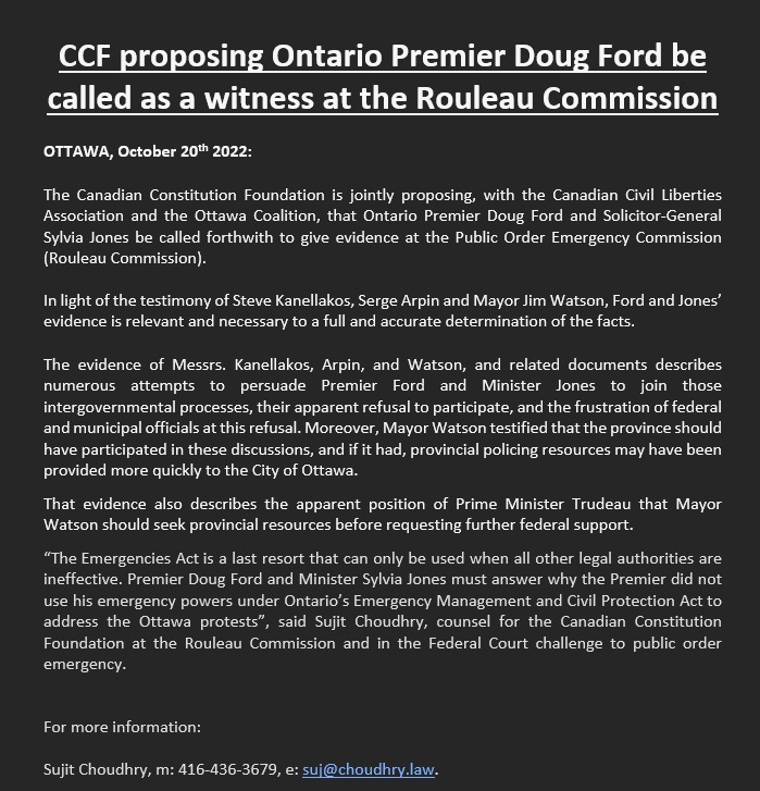 Joanna Baron on Twitter "NEWS RELEASE CCF proposing Doug Ford and