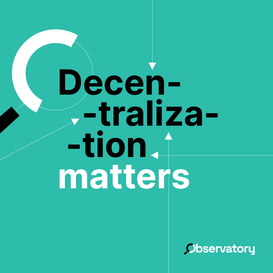 Hello Validators 👋

Our goal at Observatory is to encourage blockchain decentralization. 

We believe that by empowering validators and blockchain builders with the right data, we encourage them to focus more on decentralization, resulting in more robust blockchains 🧬