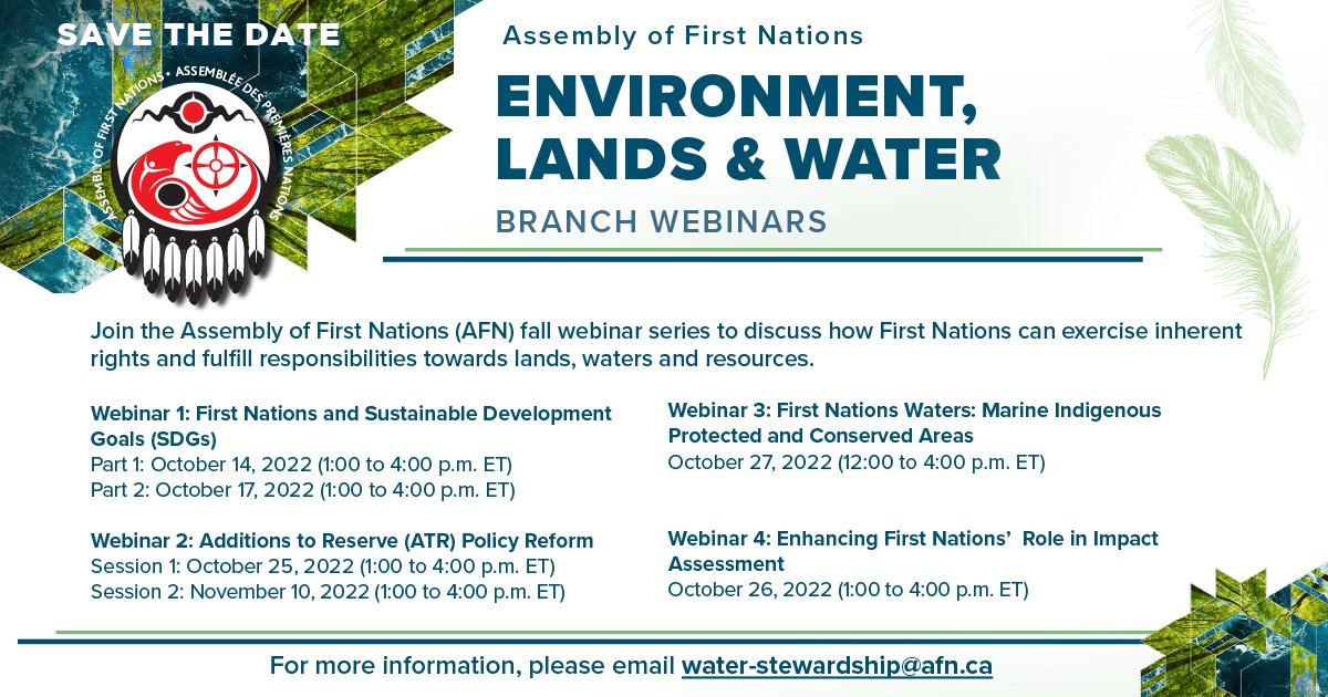 Join us Oct 25, 1-4pm ET for an Environment, Lands & Water webinar on #AdditionsToReserve (ATR) #FirstNations are invited to review recent efforts to reform the ATR process & consider how #UNDRIPA impacts ATR moving forward. Register: us06web.zoom.us/meeting/regist…