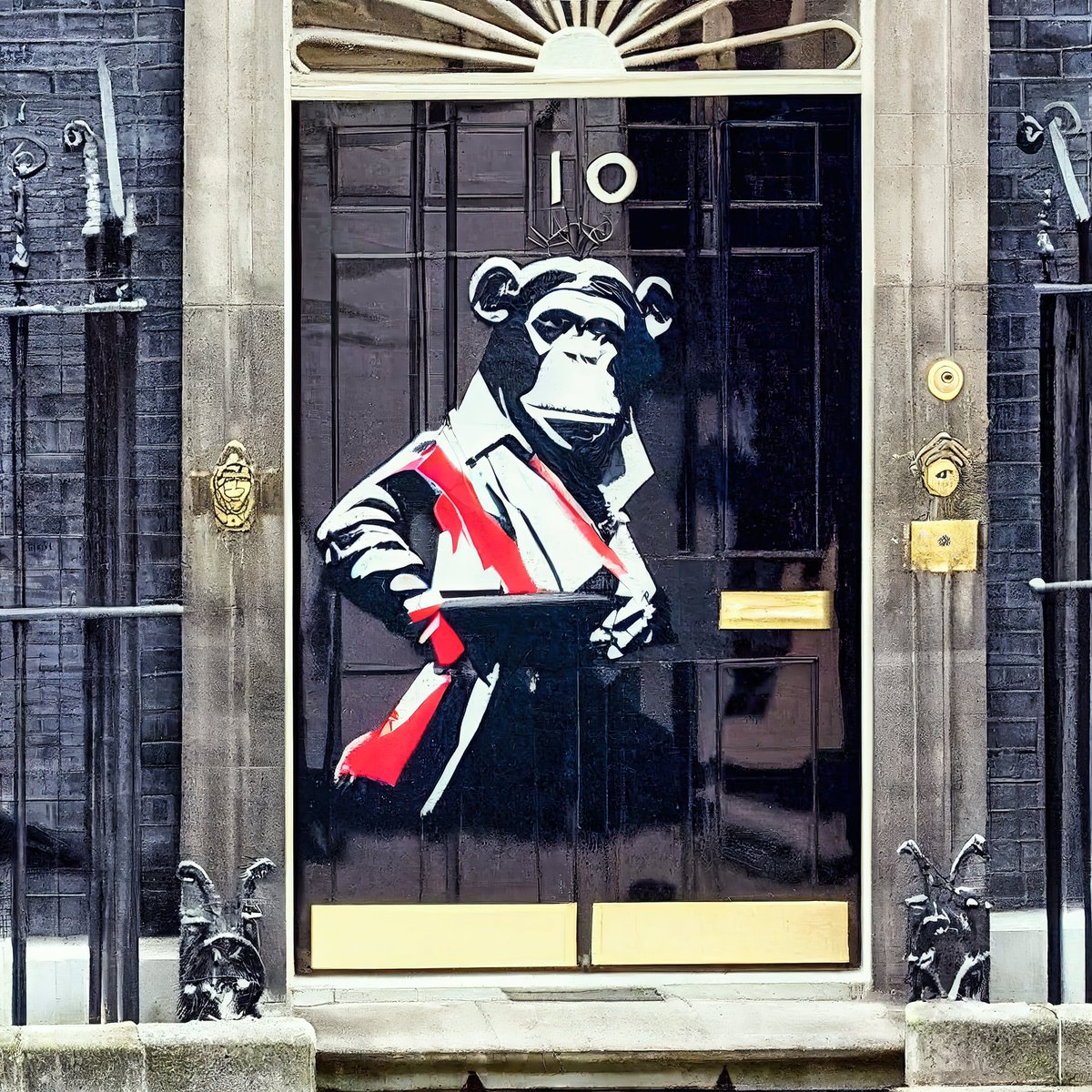 Banksy Art.
#midjourney 
#digitalimages 
#banksy 
#banksyart 
#images 
#britishpolitics 
#number10downingstreet
#PrimeMinister 
#LabourParty