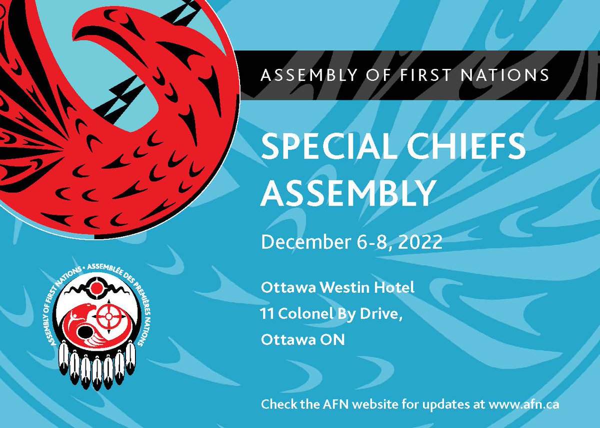 First Nations leaders, Knowledge Keepers, Elders, Women, Youth and Veterans from across Canada will gather on December 6-8, 2022 in Ottawa, Ontario for the #AFNSCA2022. Register today: afn.ca/special-chiefs… #WalkingTheHealingPath