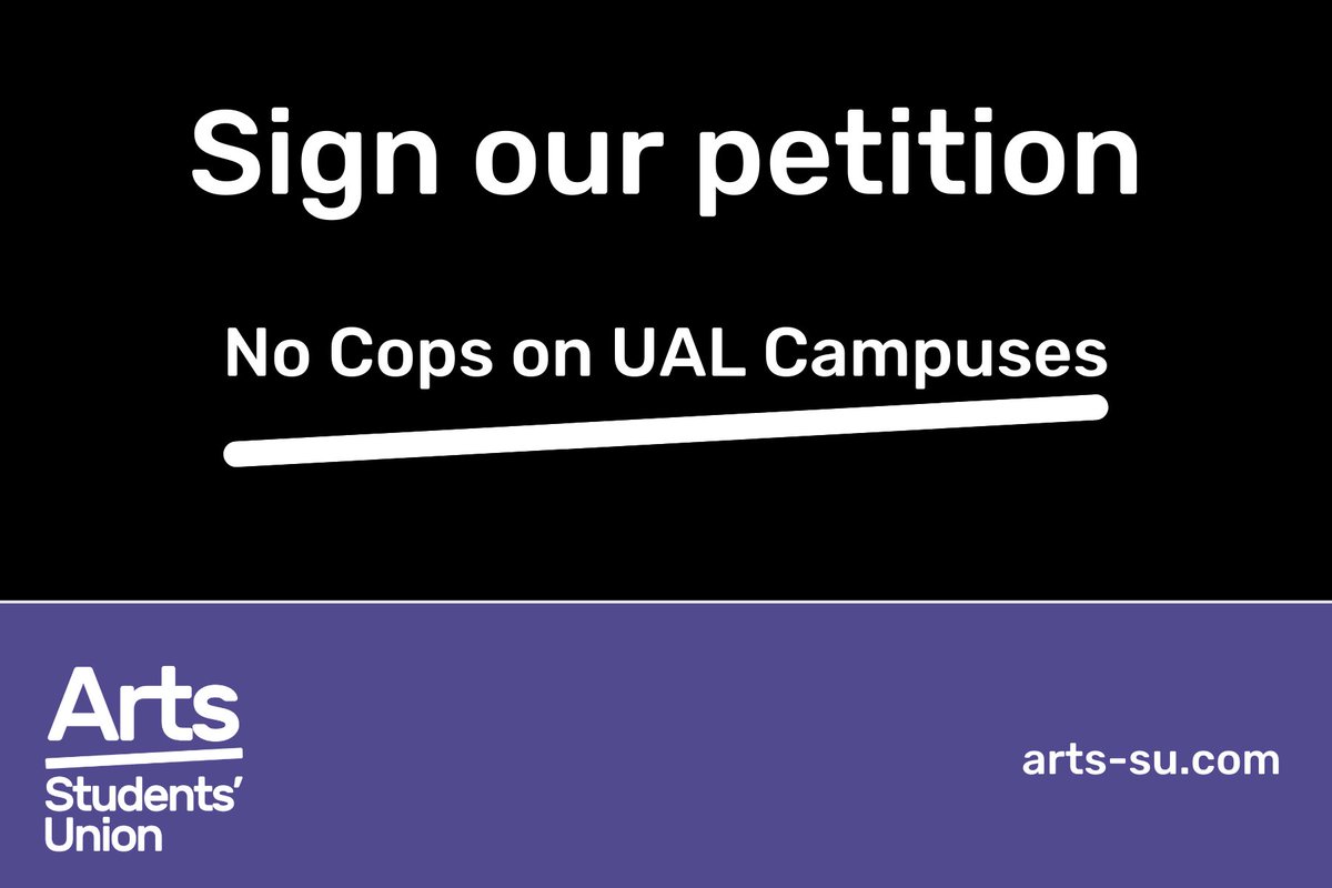 .@UAL have invited plain-clothes Met Police officers with arresting powers onto campus, as part of their Safe and Secure events. We strongly oppose the presence of police on campus. Sign our petition to stop police presence on UAL campuses now: bit.ly/ualnocopsoncam…