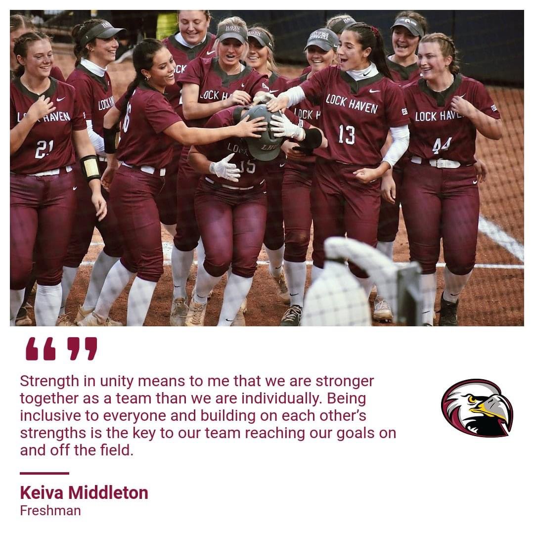 Today four our of players discuss what "strength in unity" means for LHU Softball for the NCAA Diversity and Inclusion social media campaign. 

Senior, Rianna Trexler 
Junior, Morgan Karasek 
Sophomore, Hailey Jayne 
Freshman, Keiva Middleton