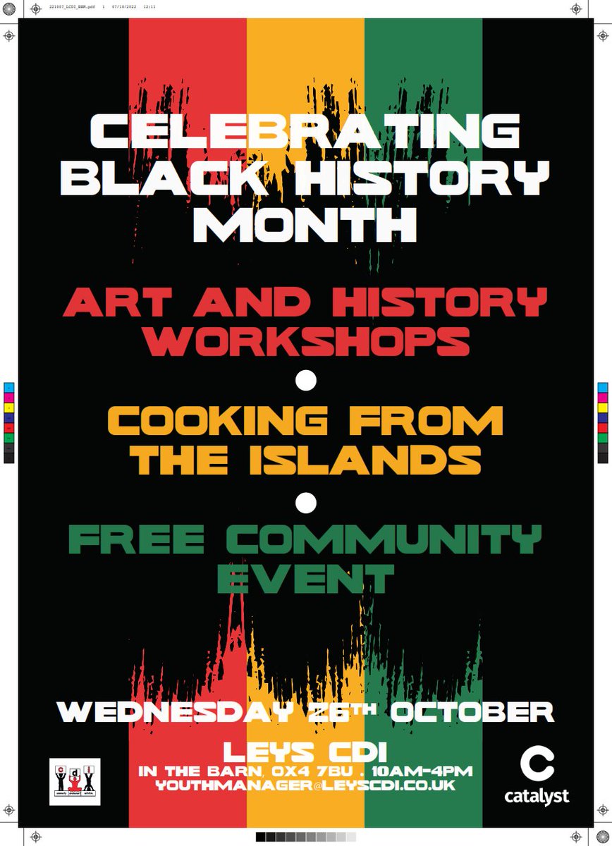 Live in Oxford &amp; looking for a #BHM event near you? Join our intergenerational event at the Barn, Oxford with <a href="/LeysCD/">daizee</a>. There'll be art &amp; history workshops, cooking from the islands &amp; lots of fun! No need to book - just come along bit.ly/3MIMVZ3 #BHMCommunityEvent #BHMUK
