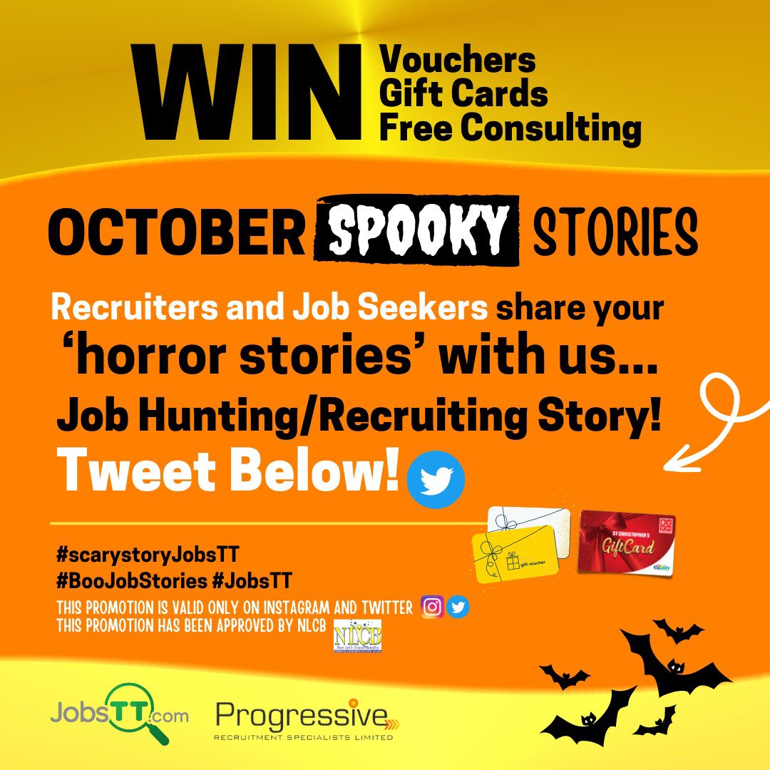 JobsTandT's tweet photo. #Recruiters and #JobSeekers share your "horror stories"
We want to hear the spooks!
Job Hunting, Being interviewed, Reviewing a CV, Interviewing a candidate & The first day on the job
Reply with a tweet under this post with the hashtag #scarystoryJobsTT #BooJobStories #JobsTT https://t.co/5xmPPppOxU