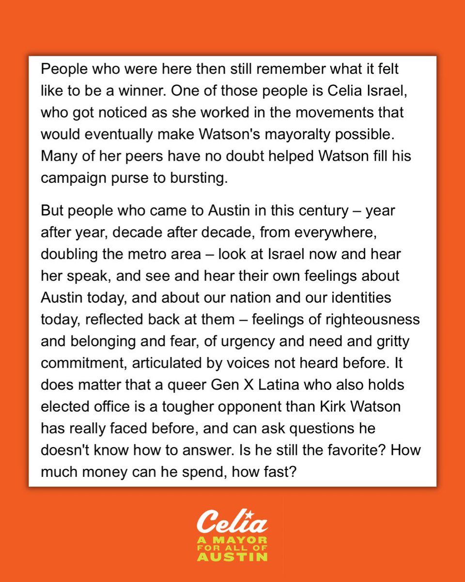 🚨📰 BREAKING: WE’VE BEEN ENDORSED BY <a href="/AustinChronicle/">Austin Chronicle</a>!

Since January we’ve built momentum off a bold, progressive platform that challenges the “good ol’ boy” status quo &amp; offers real, creative solutions for ALL of Austin.

4 days til Early Voting starts in ATX. I’m fired up.