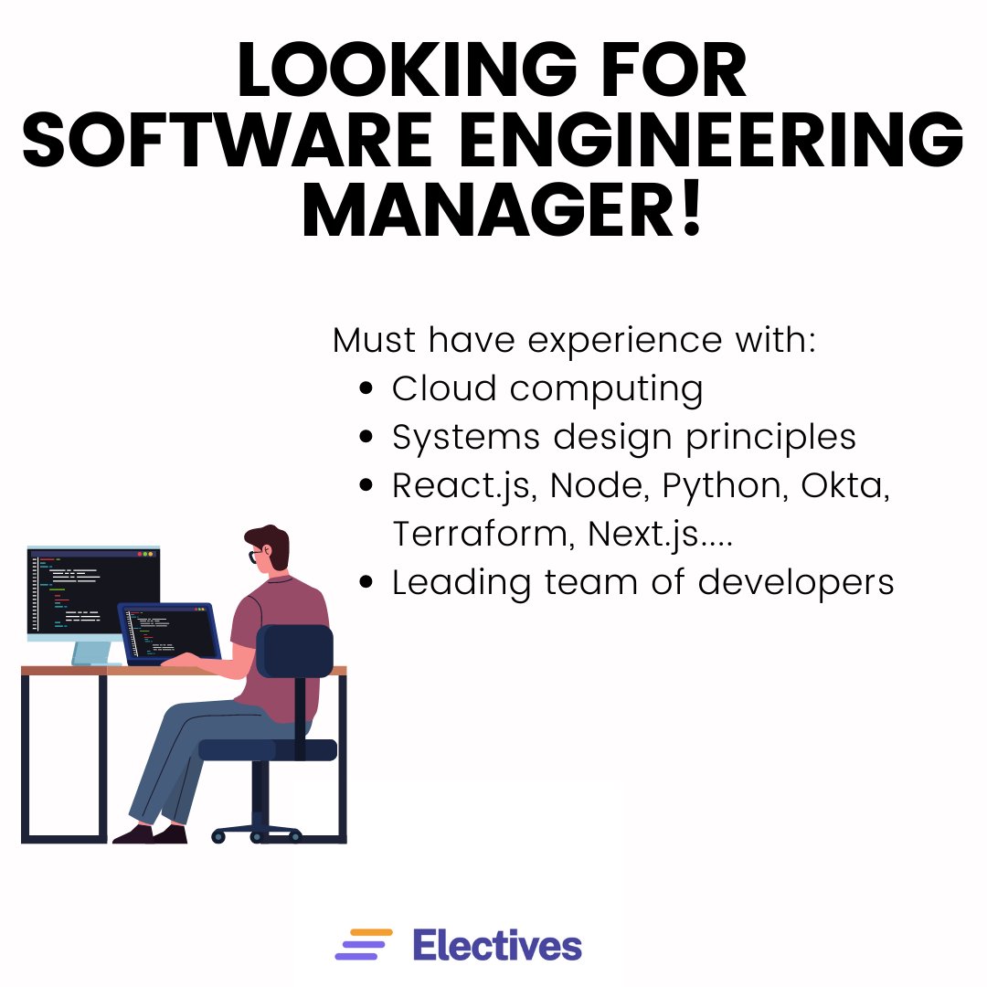 electivesio's tweet image. Do you know a #SoftwareEngineeringManager who wants to work at a growing #edtech startup? Send them our way! Visit the Electives careers page and apply today! electives.io/careers?gh_jid… #hiring #engineers